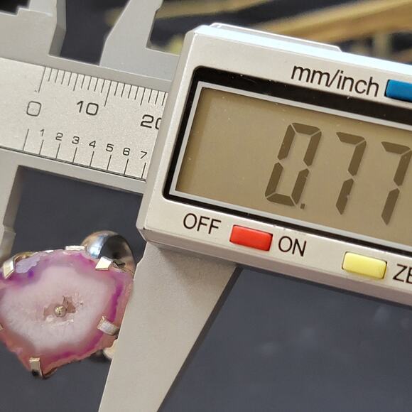 Pink Agate Slice Statement Rings, Gemstone Sterling Silver Ring, Size 7.5 - Picture 9 of 10